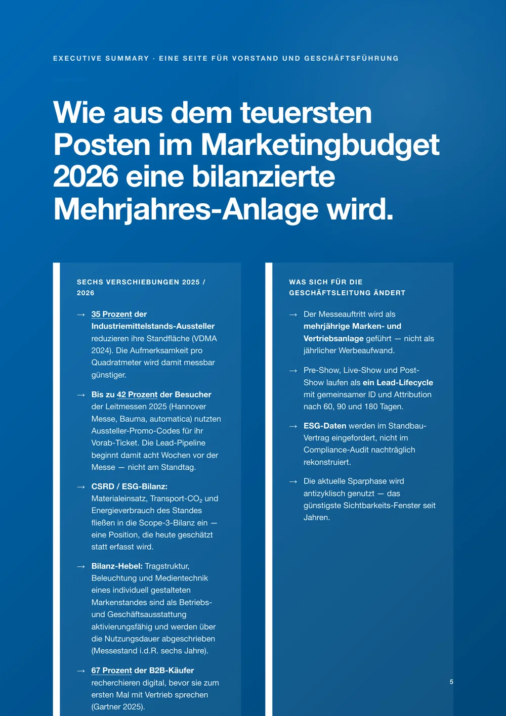 Seite aus dem Messe-Briefing: Executive Summary