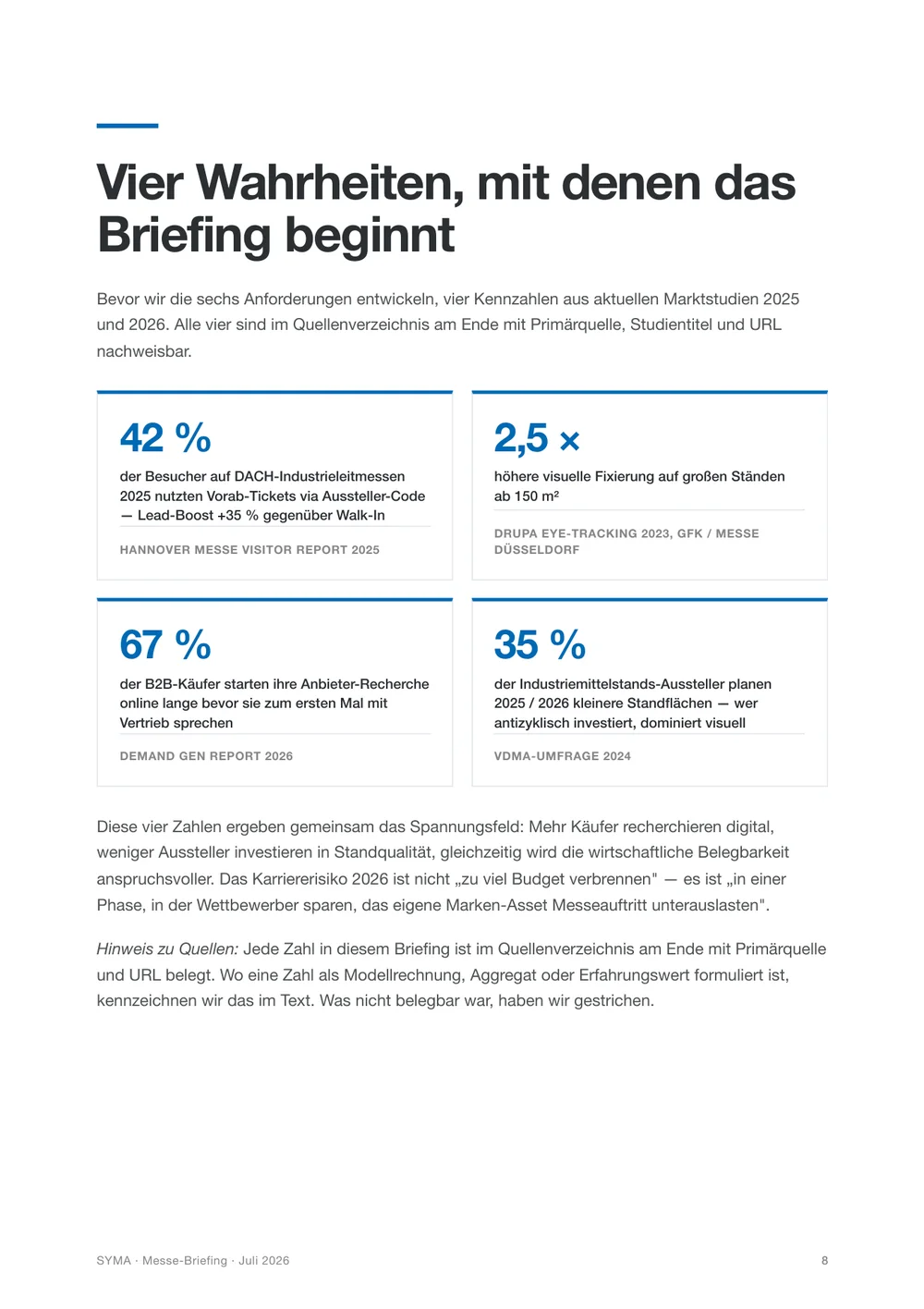 Seite aus dem Messe-Briefing: Vier Wahrheiten
