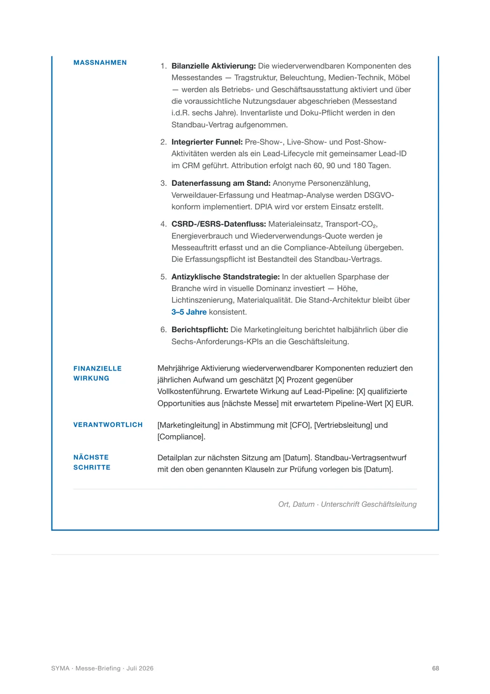 Seite aus dem Messe-Briefing: Vorlage Vorstandsprotokoll